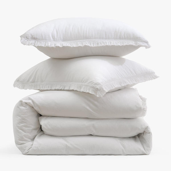Ultra Soft Cotton Duvet Cover Set-White Tassel - phfmart