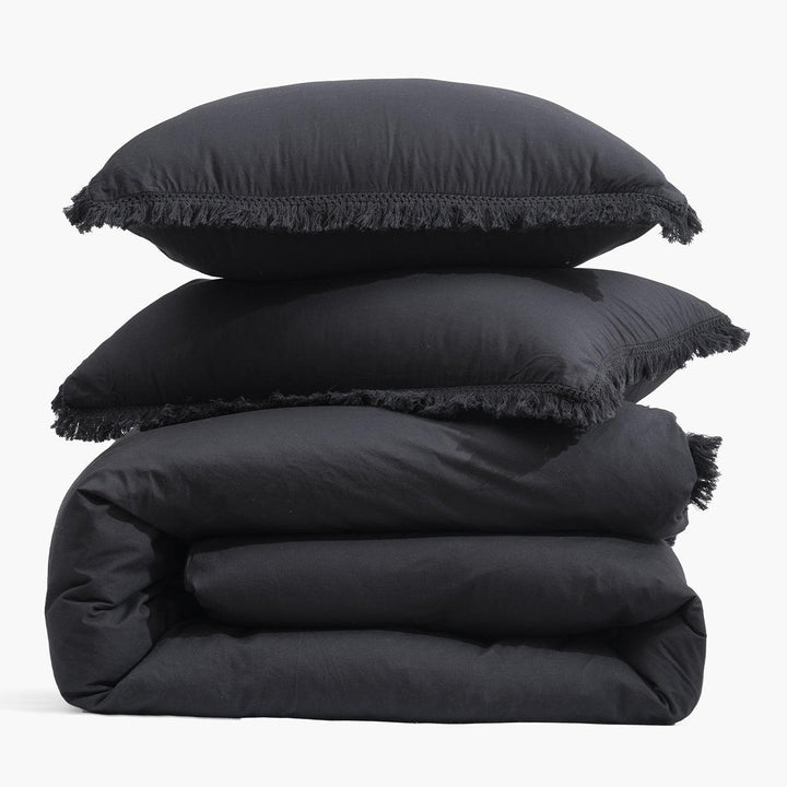 Ultra Soft Cotton Duvet Cover Set-Black Tassel - phfmart