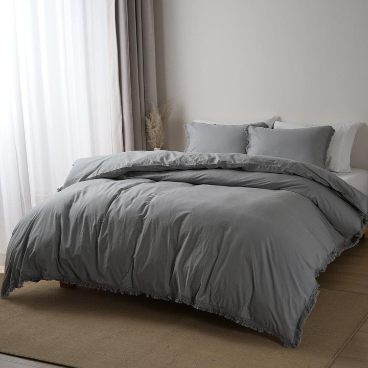 Ultra Soft Cotton Duvet Cover Set-Grey Tassel - phfmart