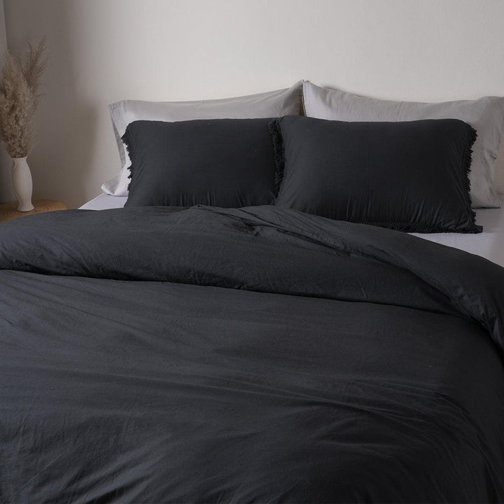 Ultra Soft Cotton Duvet Cover Set-Black Tassel - phfmart