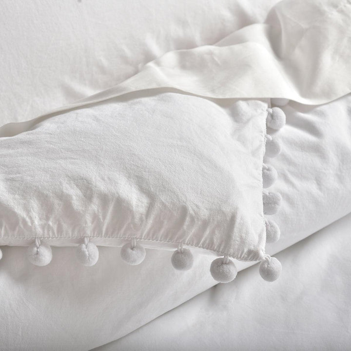 Ultra Soft Cotton Duvet Cover Set-White Pom - phfmart