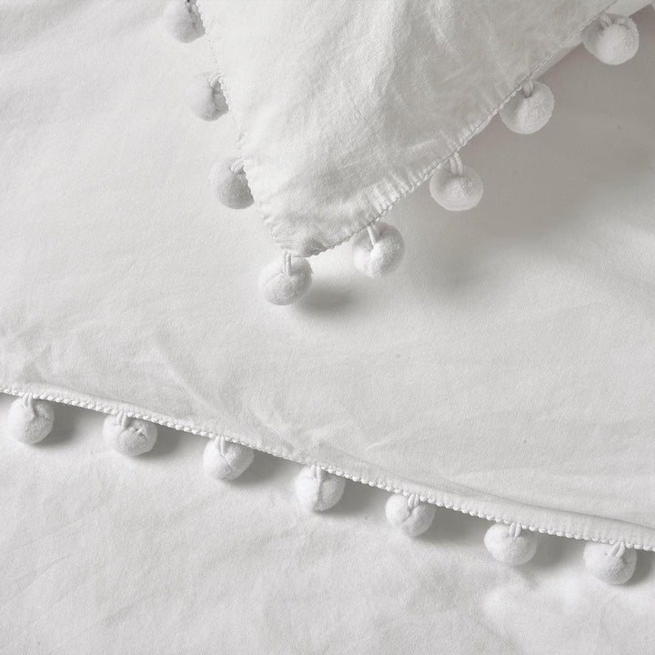 Ultra Soft Cotton Duvet Cover Set-White Pom - phfmart