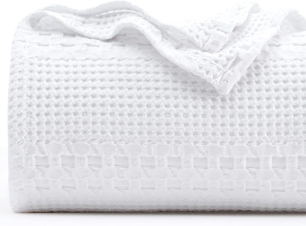 Honeycomb Weave Waffle Blanket-White