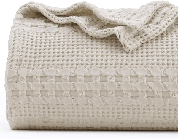Honeycomb Weave Waffle Blanket-Natural